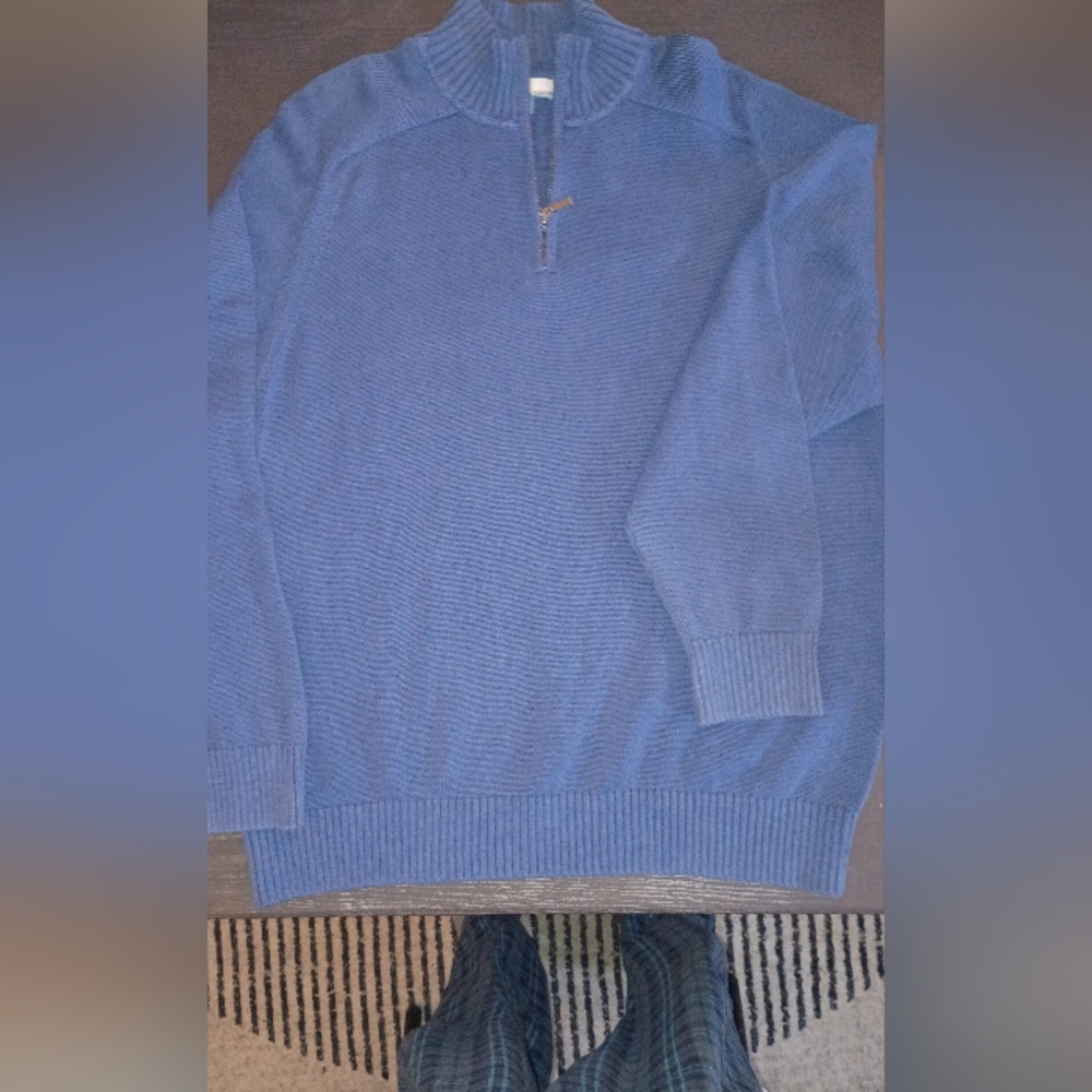 Classic Blue Zip-Up Neck Sweater for Men LG 48" Chest. Gently Used